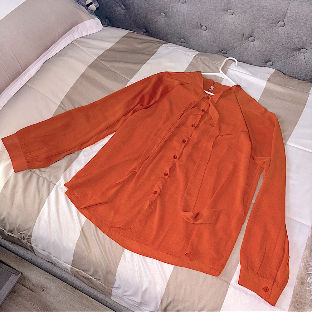 💜Orange Ribbon Tie Blouse
